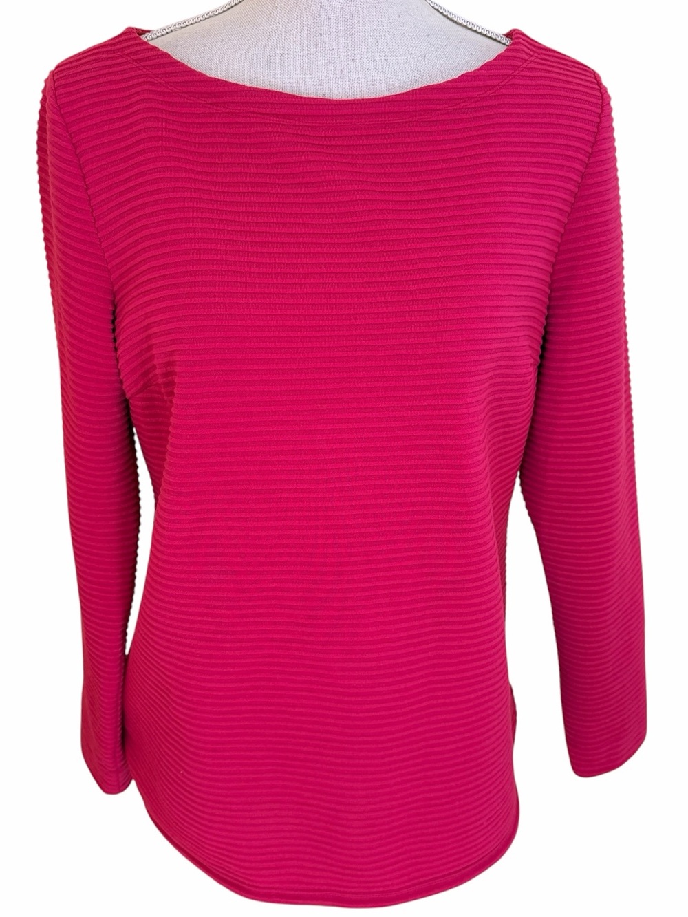 Talbots Ottoman Ribbed Boatneck Top in Bright Fuchsia M